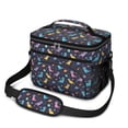 thumbnail image 1 of Dinosaur and Planet Black Pattern Insulated Lunch Box for Women Men, Medium Leakproof Cooler Bag with Adjustable Strap, 10"x6.7"x8", 1 of 6