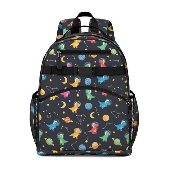 Dinosaur and Planets Blue Pattern Cute School Backpack Bag for School with Padded Back and Adjustable Shoulder Straps 15.25"x11.5"x5.25"