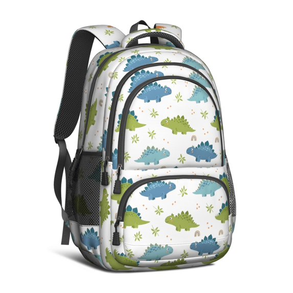 Dinosaur and Rainbow Pattern Cute School Backpack Bag with Padded Back and Adjustable Shoulder Straps 16.9 X 12.6 X 5.9 Inches