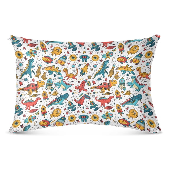 Dinosaur and Rocket Plush Pillow Cases Queen Size Ultra Soft Warm Pillowcases with Zipper 20"x30"