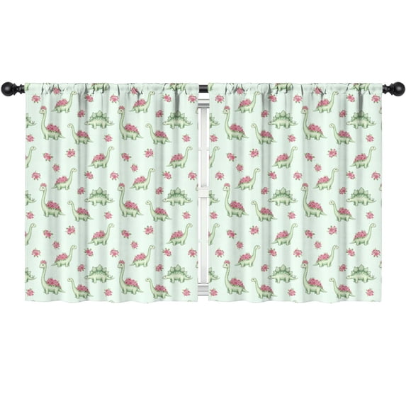Dinosaur and Rose Light Green Pattern Insulated Teens Curtains Set Of 2, Bedroom Essentials, Toddler Room Decor 52"x63"