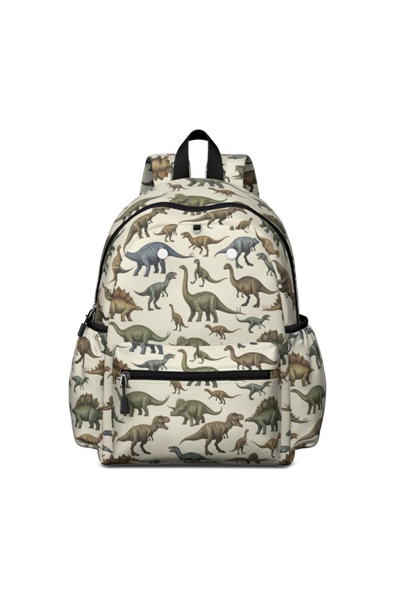 Dinosaur and Silhouette Off White Backpack for School, Cute School Bag with Adjustable Shoulder Straps and Padded Back, 13.4"x11"x4.7"
