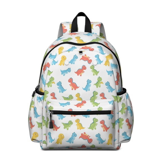 Dinosaur and Silhouette White Pattern Backpack for School, Cute School Bag with Adjustable Shoulder Straps and Padded Back, 13.4"x11"x4.7"