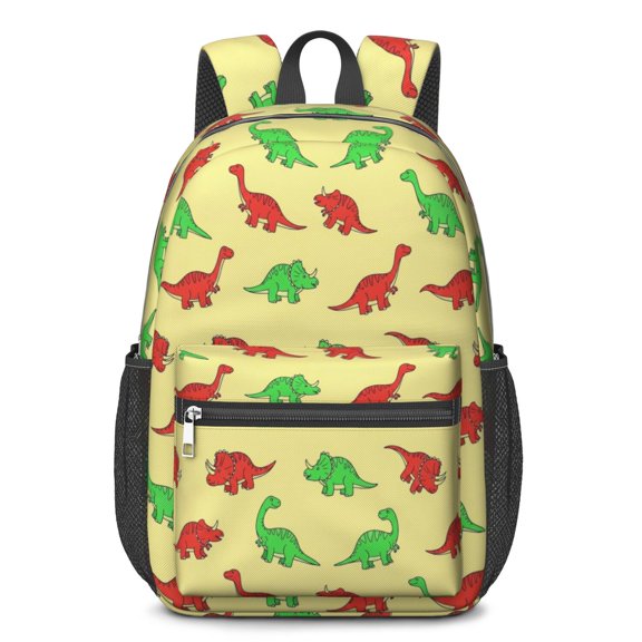 Dinosaur and Silhouette Yellow Pattern 17" School Backpacks for Teens,Waterproof Oxford Fabric,S-Shape Padded Straps for School,Travel,Hiking,Camping
