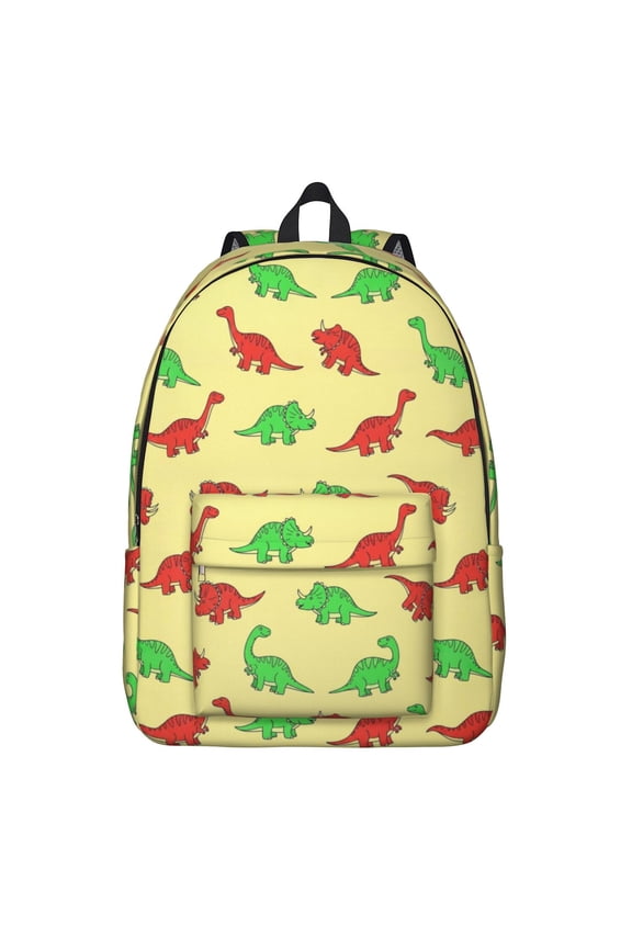 Dinosaur and Silhouette Yellow Pattern Backpack for School, Cute School Bag with Adjustable Shoulder Straps and Padded Back, 15.7"x11.8"x5.5"