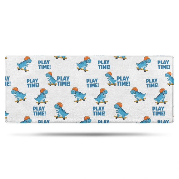 Dinosaur and Skateboard White Pattern Non Slip Microfiber Bathroom Rugs, Soft Rubber Backing Bath Mats for Bathroom Floor Tub and Shower,24"x60"