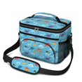 thumbnail image 1 of Dinosaur and Skeleton Bright Blue Insulated Lunch Box for Women Men, Medium Leakproof Cooler Bag with Adjustable Strap, 10"x6.7"x8", 1 of 6