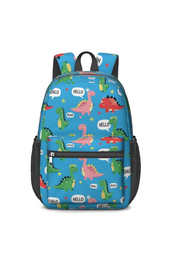 Dinosaur and Speech Bubble Bright 17" School Backpacks for Teens,Waterproof Oxford Fabric,S-Shape Padded Straps for School,Travel,Hiking,Camping