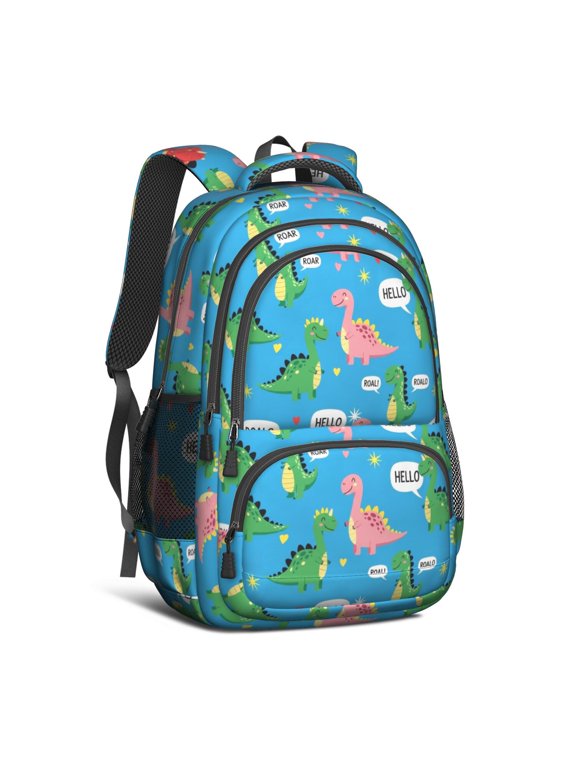 Dinosaur and Speech Bubble Bright Backpack for School, Cute School Bag with Adjustable Shoulder Straps and Padded Back, 16.9"x12.6"x5.9"