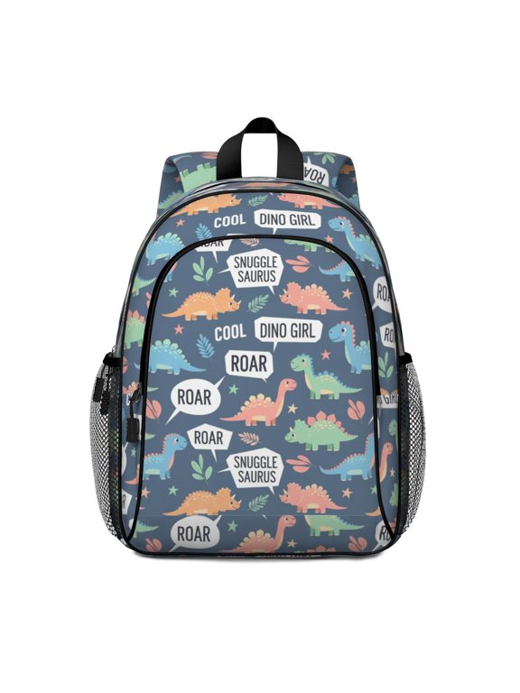 Dinosaur and Speech Bubble Gray Backpack for School, Cute School Bag with Adjustable Shoulder Straps and Padded Back, 15"x11.42"x5.5"