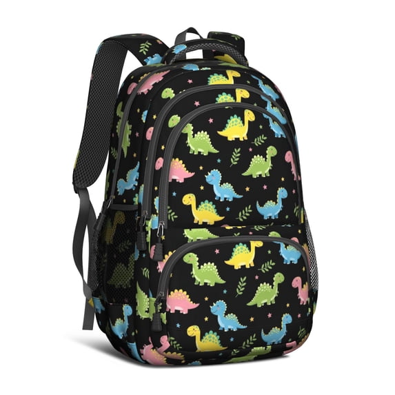 Dinosaur and Star Black Pattern Cute School Backpack Bag with Padded Back and Adjustable Shoulder Straps 16.9 X 12.6 X 5.9 Inches