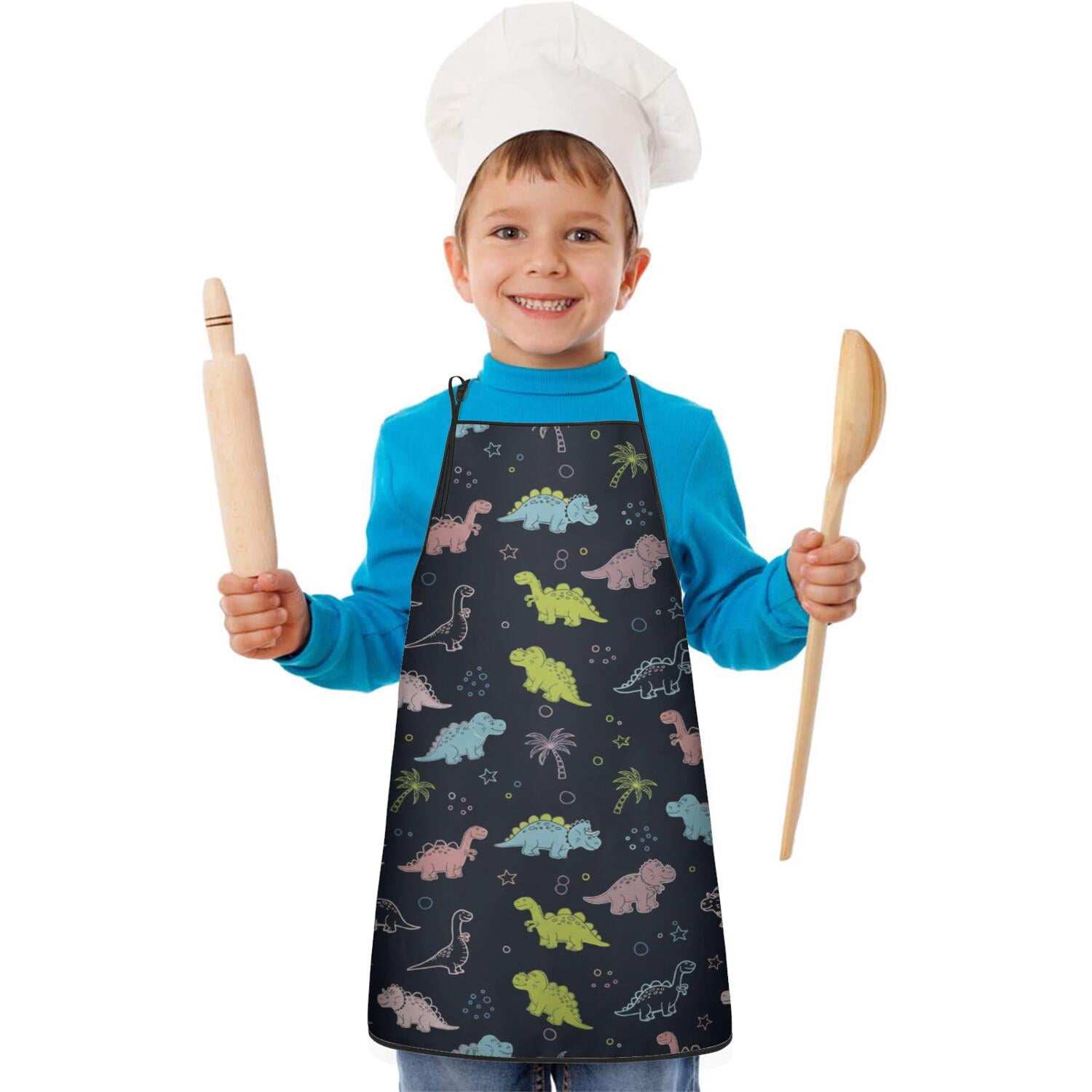Dinosaur and Star Black Pattern Teens Aprons, Adjustable Neck Strap ...