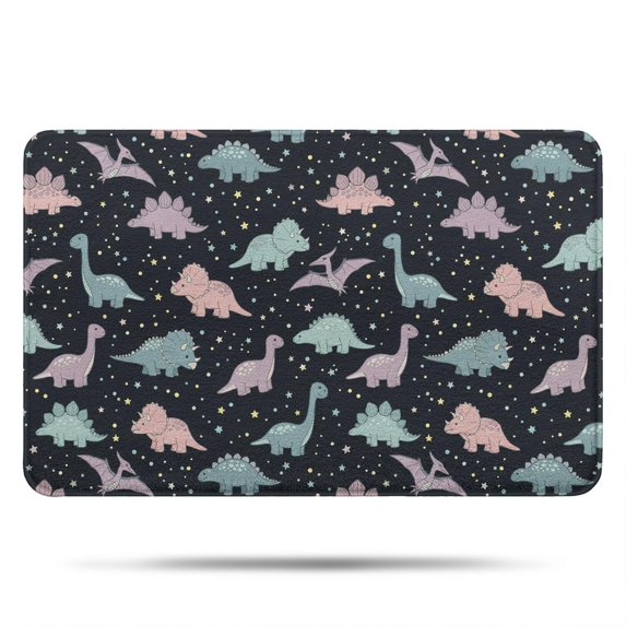 Dinosaur and Star Navy Pattern Non Slip Microfiber Bathroom Rugs, Soft Rubber Backing Bath Mats for Bathroom Floor Tub and Shower,17"x27"
