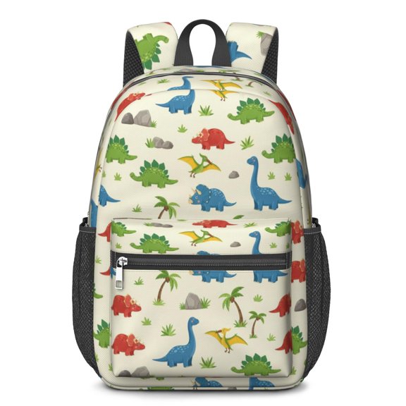 Dinosaur and Stone Beige Pattern 17" School Backpacks for Teens,Waterproof Oxford Fabric,S-Shape Padded Straps for School,Travel,Hiking,Camping