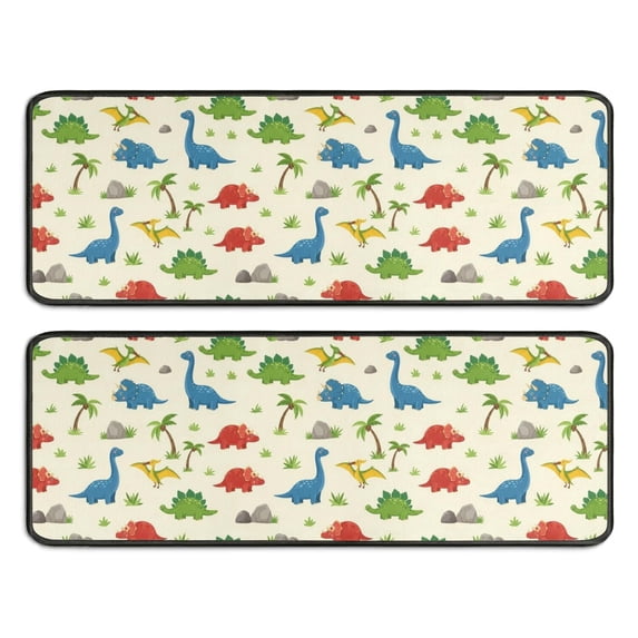 Dinosaur and Stone Beige Pattern Anti Fatigue Kitchen Rugs Set Of 2, Non Slip Washable Decorative Floor Mats for Sink Laundry and Home Use, 17"x47"