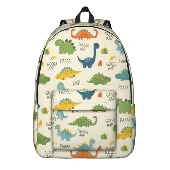 Dinosaur and Text Beige Pattern Backpack for School, Cute School Bag with Adjustable Shoulder Straps and Padded Back, 15.7"x11.8"x5.5"