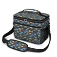 thumbnail image 1 of Dinosaur and Text Navy Blue Pattern Insulated Lunch Box for Women Men, Medium Leakproof Cooler Bag with Adjustable Strap, 10"x6.7"x8", 1 of 6