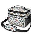 thumbnail image 1 of Dinosaur and Text White Pattern Insulated Lunch Box for Women Men, Medium Leakproof Cooler Bag with Adjustable Strap, 10"x6.7"x8", 1 of 6