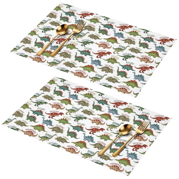 Dinosaur and Text White Pattern PVC Woven Placemats Set Of 2, Outdoor ...