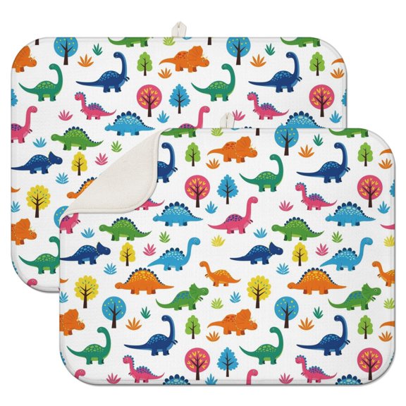 Dinosaur and Tree Pattern Dish Drying Mat for Kitchen 1 Pack, Ultra Absorbent Microfiber Dishes Drainer Mats,18"x24"