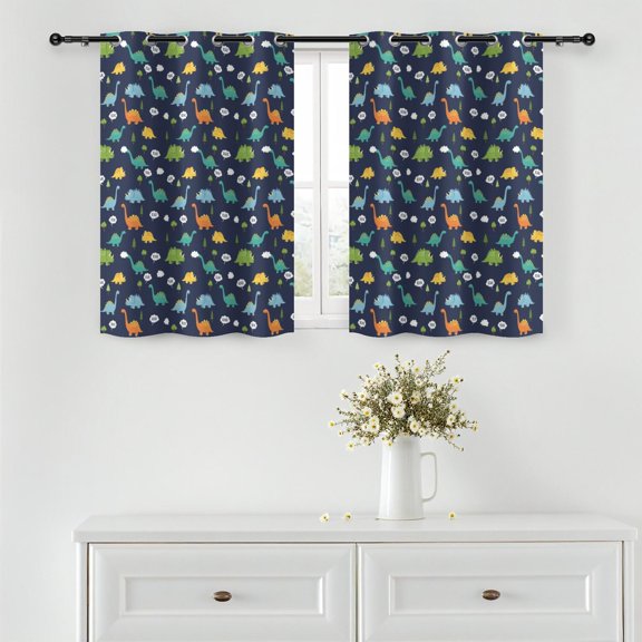 Dinosaur and Trees Dark Blue Pattern Blackout Curtains,Triple Weaved Fabric,Thermal Insulated,Room Darkening,Grommet Top,2 Panels,42x45in(107x114cm)