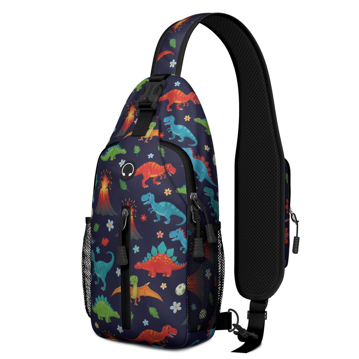 Dinosaur and Volcano Navy Blue Sling Backpack, Travel Shoulder Pack ...