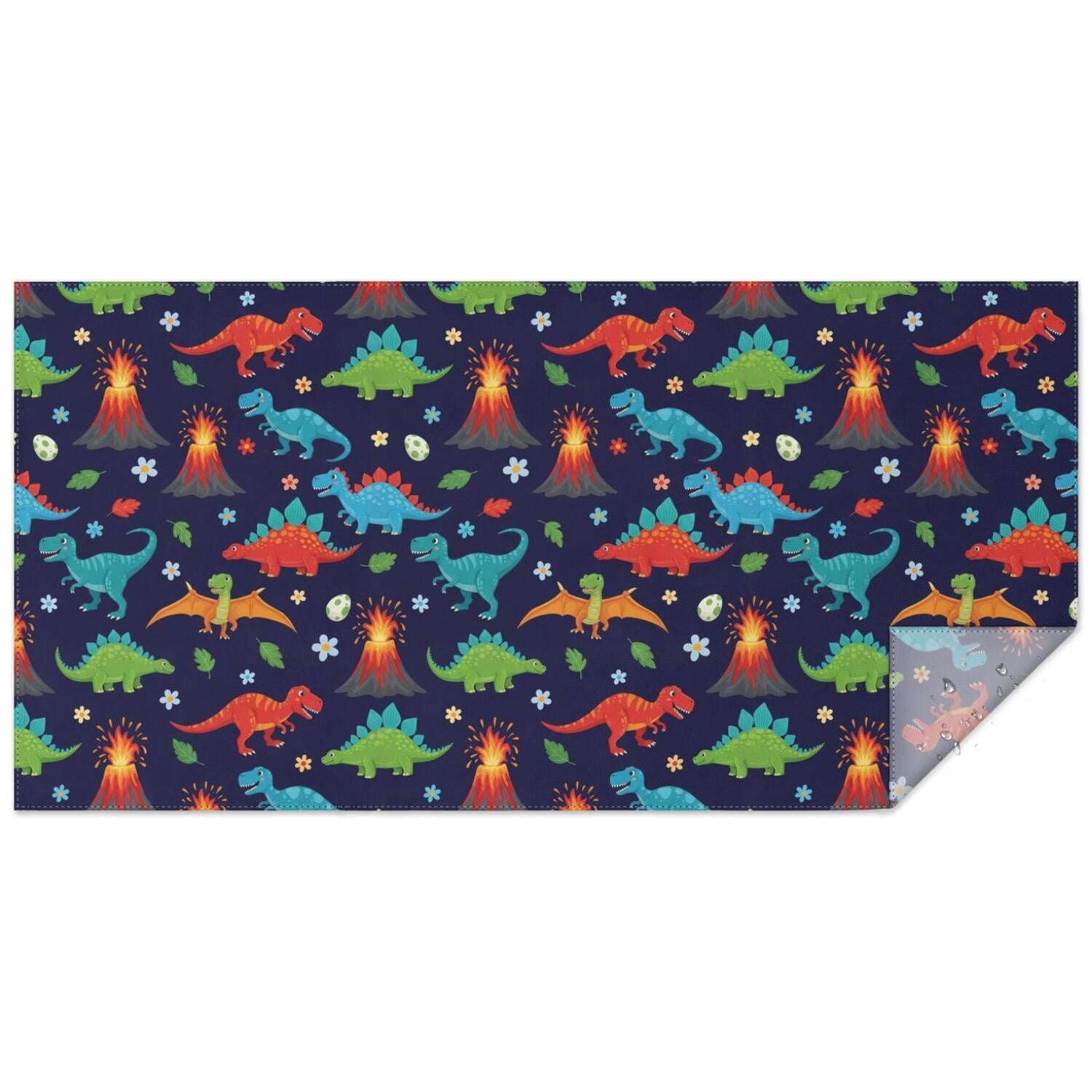 Dinosaur and Volcano Navy Blue Waterproof Tablecloth, Rectangular ...
