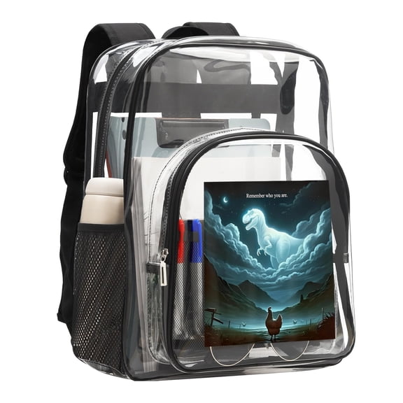 Dinosaur chicken meme 16'' Clear Backpack, Heavy Duty PVC Transparent Backpack, See Through Bookbag Multiple Pockets for Stadium,Travel