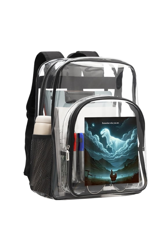 Dinosaur chicken meme 16'' Clear Backpack, Heavy Duty PVC Transparent Backpack, See Through Bookbag Multiple Pockets for Stadium,Travel