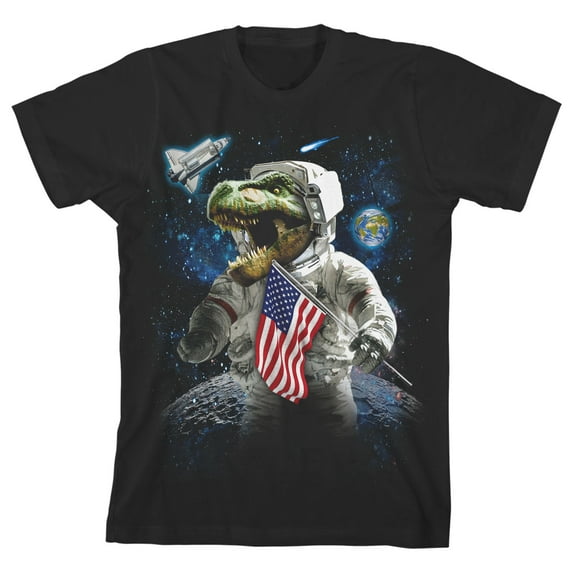 Dinosaur in Space Youth boys Black Graphic Tee-Medium