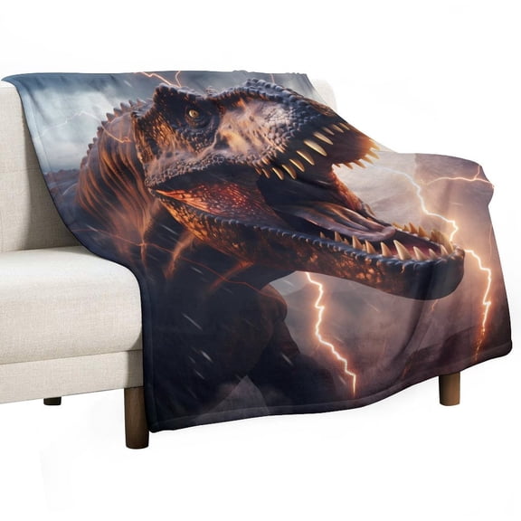 Dinosaur in Thunder Super Soft Blanket Flannel Throw Blanket Flannel Microfiber Blankets for Couch Bed Sofa Fluffy and Warm 50"x60"