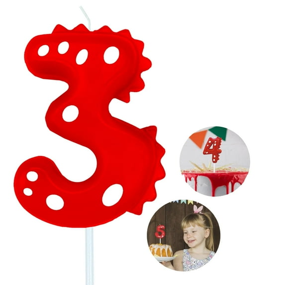 Dinosaur number 3 candle, 3 birthday candle, red Birthday Number Candles are suitable for dinosaur theme, anniversary and birthday celebrations number candle cake topper decoration supplies.