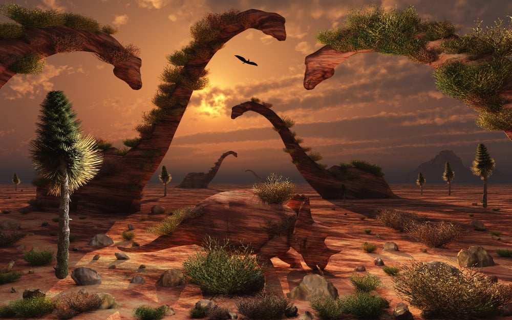 Dinosaur sculpture park with life-size dinosaurs carved out of rock Canvas Art - Mark StevensonStocktrek Images (36 x 23)