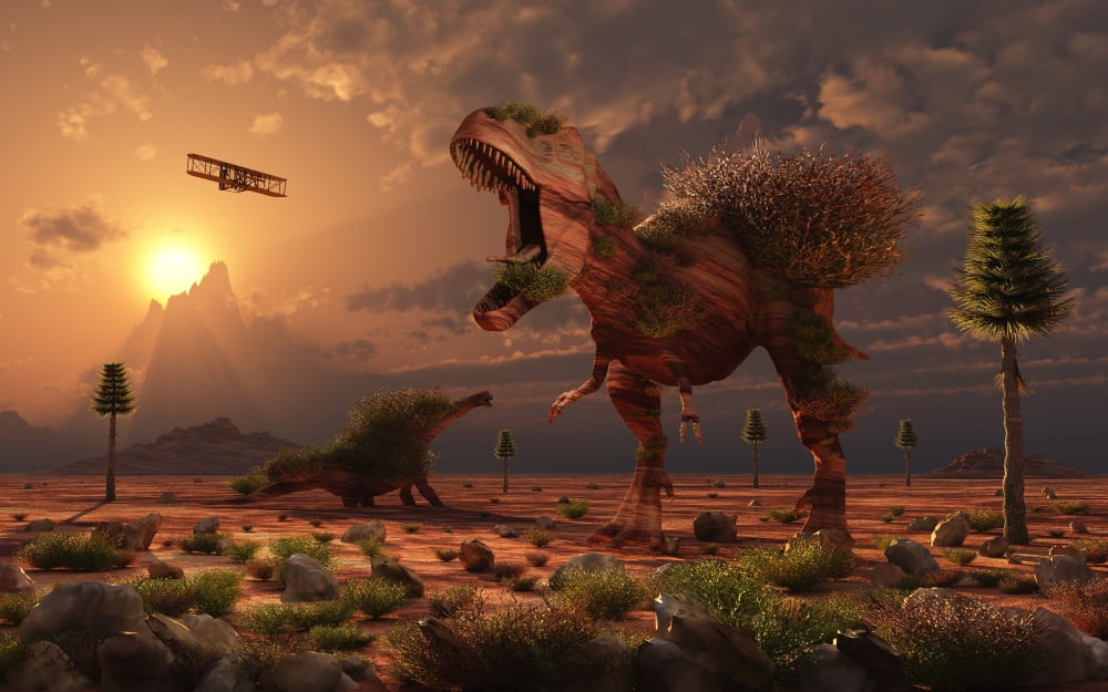 Dinosaur sculpture park with life-size dinosaurs carved out of rock Canvas Art - Mark StevensonStocktrek Images (36 x 23)