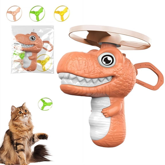 Dinosaur-shape Cat Toy Launcher with 3 Flying Discs, Interactive Fetch Toy for Indoor Cats, No Battery Flying Saucer for Hunting & Chasing Play, Easter Gift for Cat Lovers