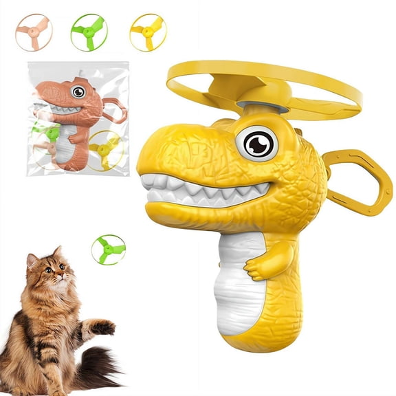 Dinosaur-shape Cat Toy Launcher with 3 Flying Discs, Interactive Fetch Toy for Indoor Cats, No Battery Flying Saucer for Hunting & Chasing Play, Easter Gift for Cat Lovers
