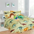 thumbnail image 1 of Dinosaur taupe printed easy wash twin size comforter set 6 pieces super soft with sheet set and pillow plushie toy bedding décor for kids girl boy, 1 of 7