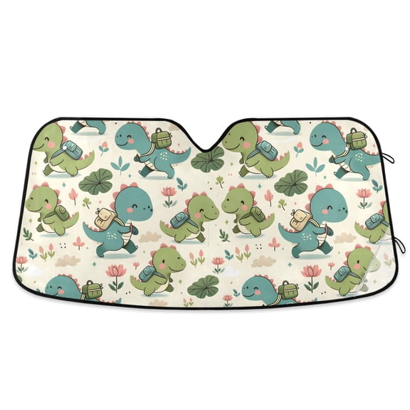 Dinosaur with Backpack Car Windshield Sun Shade Foldable Car Front Window Visor Heat and UV Protection 53x23.5