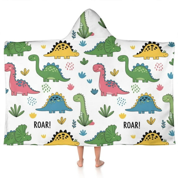 Dinosaur with ROAR Pattern Hooded Bath Towel,50"x30" for Ages 3 To 12 Kids, Quick Dry Lightweight Soft Microfiber Hood Beach Towel Cover Up for Kids
