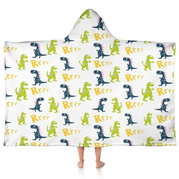 Dinosaur with Rrrr Pattern Hooded Bath Towel,50"x30" for Ages 3 To 12 Kids, Quick Dry Lightweight Soft Microfiber Hood Beach Towel Cover Up for Kids