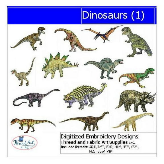 Dinosaurs(1) Embroidery Designs - All Popular Formats Included - Loaded on USB Stick