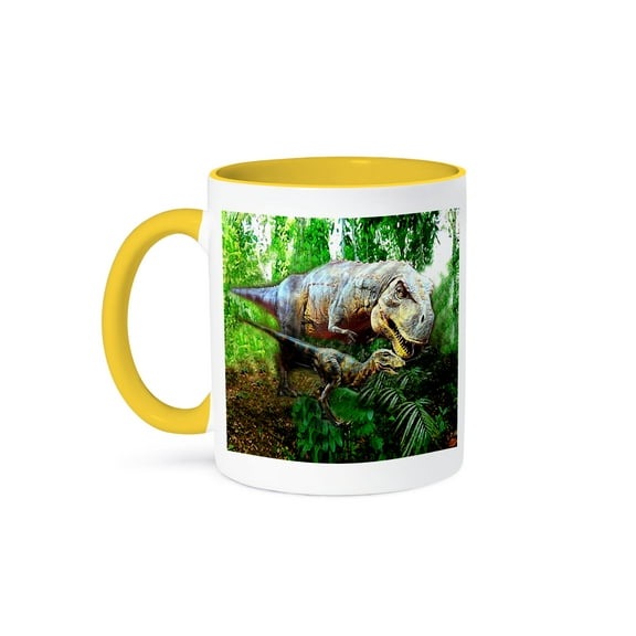 3dRose, Dinosaurs, 15oz Two-Tone Yellow Mug