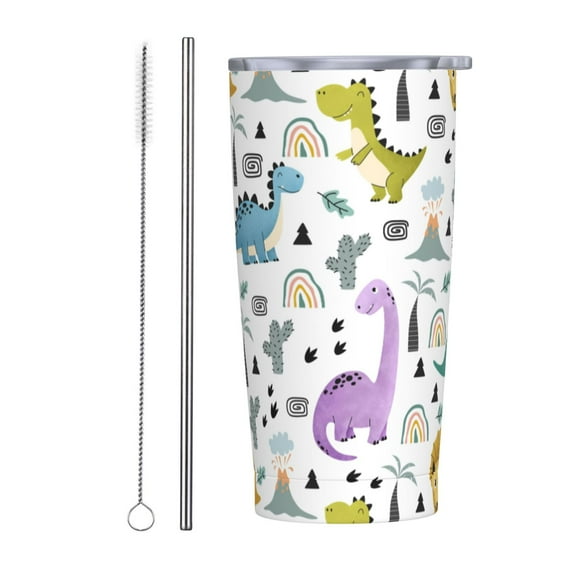 Dinosaurs 20oz Stainless Steel Tumbler with Lid & Straw - Double-Walled Insulated Travel Mug for Coffee, Tea, Water, Wine - Perfect Gift for Women