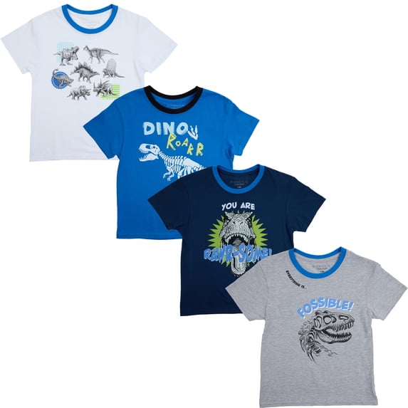 Dinosaurs 4-Pack of Youth Boy's Short Sleeve Tees 8 (M)