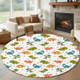 thumbnail image 1 of Dinosaurs 8' Round Area Rug, Green Orange Blue Cartoon Dinosaurs Washable Non-Slip Large Circle Rugs for Living Room Bedroom, Soft Low Pile Rug Carpet for Dining Room Kitchen Farmhouse, 1 of 9
