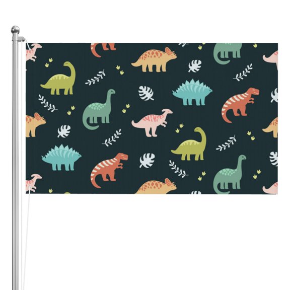 Dinosaurs And Leaves Double Sided Flag 3x5FT Reversible Garden Flag Outdoor Decor for House, Porch, Lawn, Yard, Indoor Wall, Party Decoration