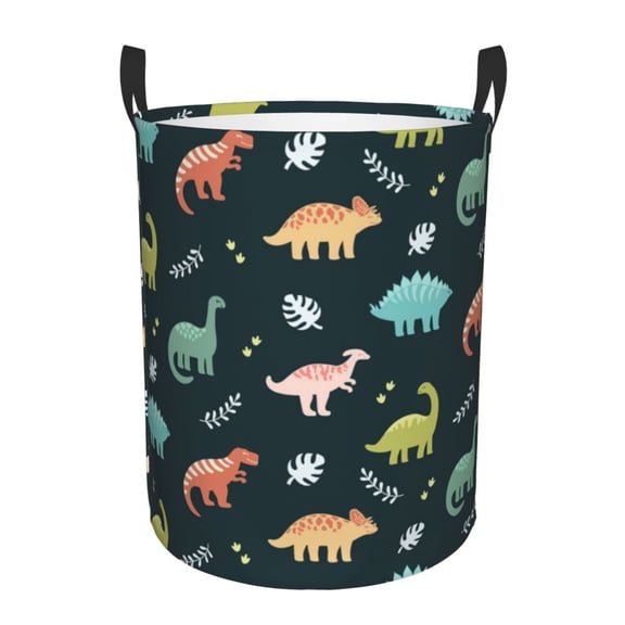 Dinosaurs And Leaves Foldable Laundry Hamper with Handle Storage Basket for Clothes Toys & Organizing