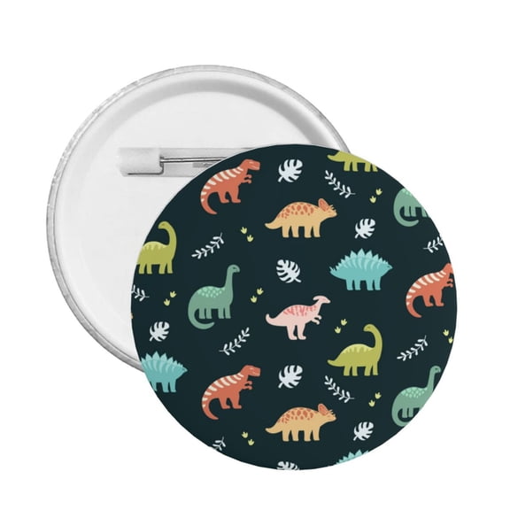 Dinosaurs And Leaves Round Button Pin Badge 5PCS Pinback Buttons Lapel Pin for Jacket, Backpack, Hat, Party Favor, Gift