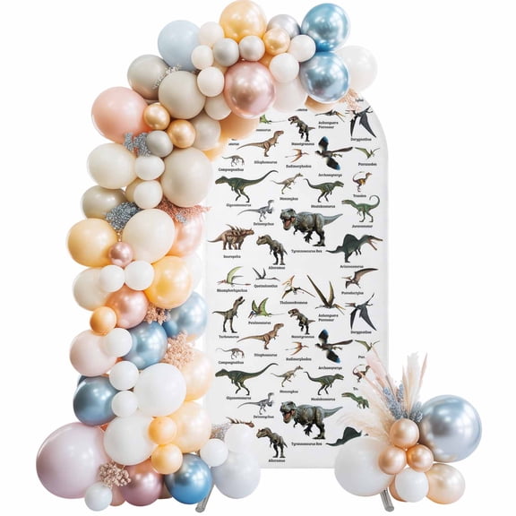 Dinosaurs Arch Backdrop Cover 6.6 FT Vintage Major Dinosaur Groups of Jurassic Era Wild Animals Stretchy Elastic Arch Stand Covers Spandex Arched Background Birthday Wedding Decoration (No Stand)