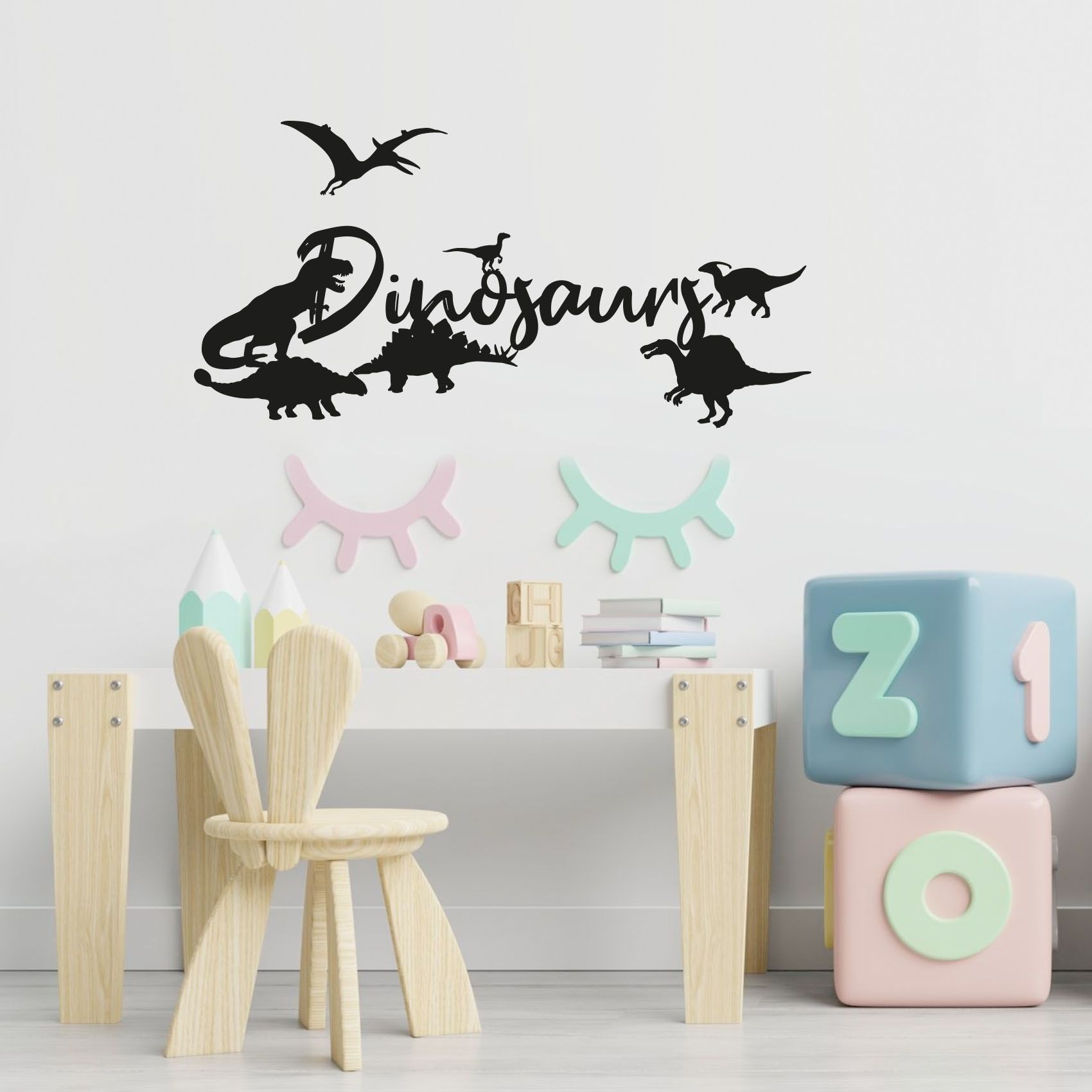Dinosaurs - Beautiful Dinosaurs Silhouette Different Dinosaur Types Design Vinyl Design Wall Sticker Art Decal Boy Girl Kid Room Bedroom Nursery Kinder Home Decor Stickers Decoration Size (22x30 inch)